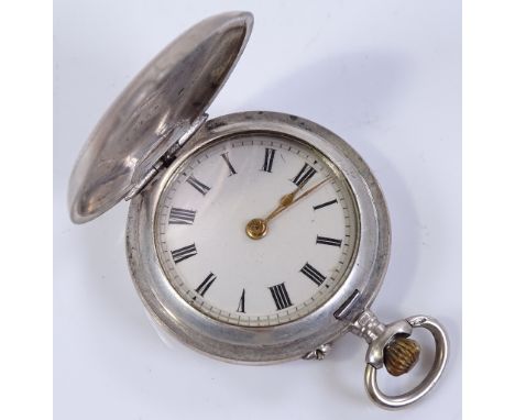 A Continental silver cased Full-Hunter side-wind fob watch, engine turned case with 10 ruby movement, case no. 48164, case wi