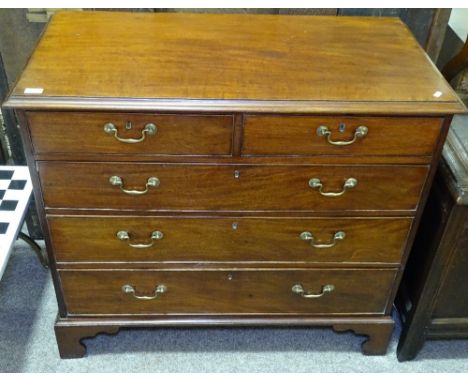 A George III mahogany chest of 3 long and 2 short drawers, with bracket feet, width 3'6", height 3'1"