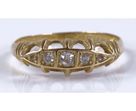 An 18ct gold 5-stone diamond half-hoop ring, setting height 6.2mm, size Q, 2.4g