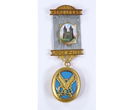 A 15ct gold and enamel Reculvers Lodge Masonic medal, gross weight 40g