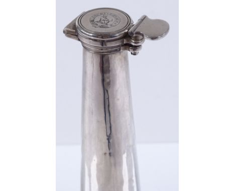 A Victorian silver hunting flask, of tapering cylindrical form with screw down cover, detachable beaker with gilt interior an