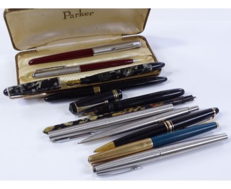A group of Vintage fountain pens, dip pens and propelling pencils