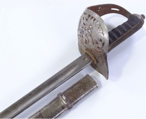 A Royal Engineer's Victorian Army Officer's sword, steel bowl hilt with shagreen grips and etched blade, by E Thurkle of Soho