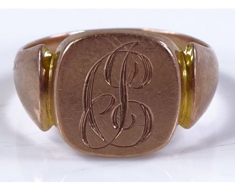 A 9ct gold signet ring, maker's marks KBSP, panel height 12.4mm, size P, 5.5g