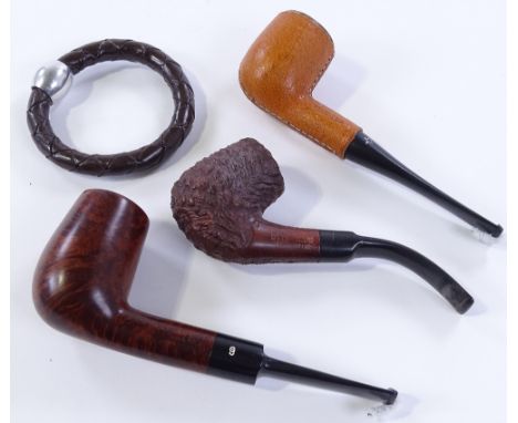 Georg Jensen White Star and City Club pipes, a woven leather bangle, and a silver cigar cutter