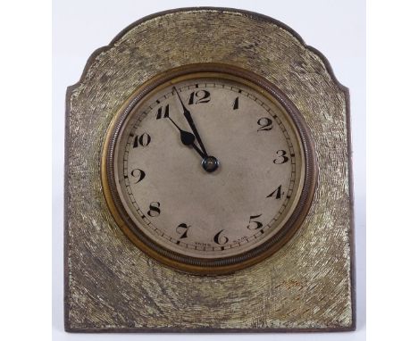 An engine turned silver fronted desk clock, hallmarks Birmingham 1934, height 84mm, working order