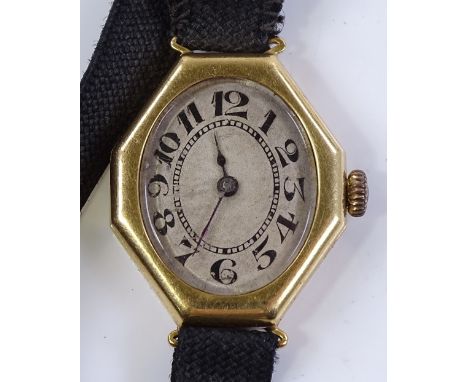 A lady's Vintage 18ct gold cased octagonal wristwatch, mechanical movement, case no. 264844, case width 21mm, working order