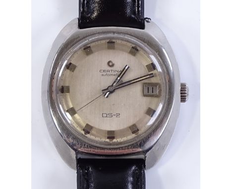 A Vintage Certina DS-2 automatic wristwatch, stainless steel case with pie pan dial and date aperture, case no. 346825, case 