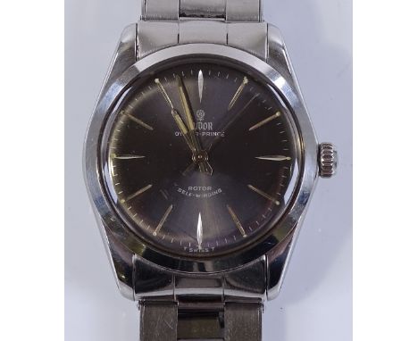 A gent's Vintage Rolex Tudor Oyster-Prince automatic wristwatch, stainless steel case with grey dial and oyster strap, circa 