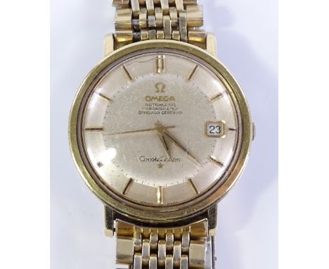 A gent's Omega Constellation Chronometer automatic wristwatch, gold plated case with 24 jewel movement and date aperture, wit