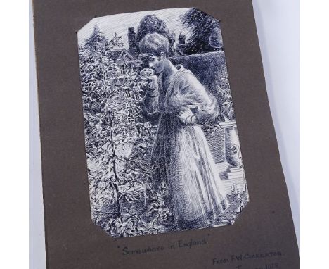 An interesting First War Period album containing original pencil drawings circa 1918, depicting scenes in the trenches and dr