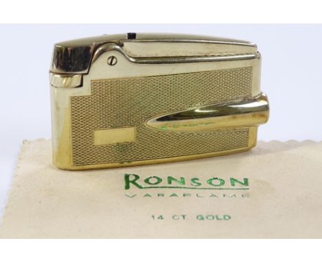 A Ronson Varaflame Adonis 14ct gold pocket lighter, length 6cm, original case