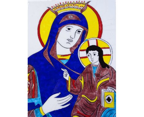 An Armenian ceramic tile with painted Christian religious design, height 25cm