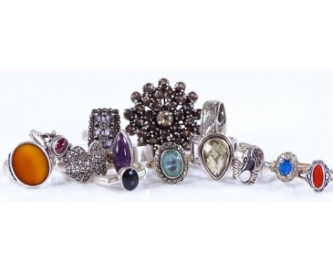 Various Vintage stone set silver rings