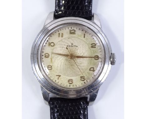 A Vintage Zenith Incabloc mechanical wristwatch, stainless steel case with bumper movement, serial no. 533396, case no. 91871