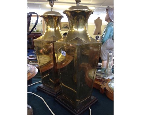 A pair of modern brass table lamp bases.