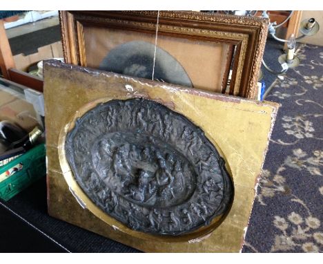 A framed silver metal plaque in the style of Elkington depicting a scene from the Last Supper to centre well in relief, surro