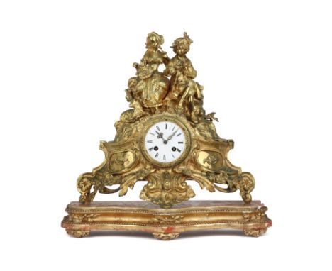 19th Cent. clock with its case in gilded metal and with a "Japy frêres 1855" signed work || Negentiende eeuwse klok met kast 