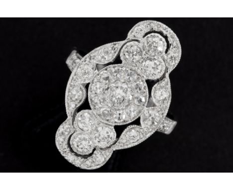 nice ring with an Art Deco revival design in grey gold (18 carat) with circa 1,70 carat of high quality brilliant cut diamond