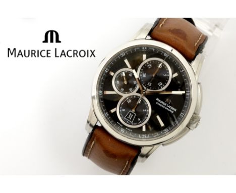 completely original Maurice Lacroix marked automatique "Pontos Chronograph" wristwatch in steel - with aN extra lock and its 