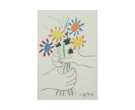 print after Pablo Picasso || PICASSO PABLO, DIEGO, JOSÉ (1881 - 1973) / NAAR print : "Bloemboeket met handen"  -  61 x 41 get