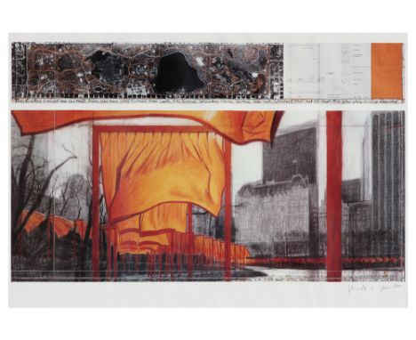 Christo (and Jeanne-Claude) signed print in colours of his project "The Gates, New York" || CHRISTO (1935 - 2020) print in kl