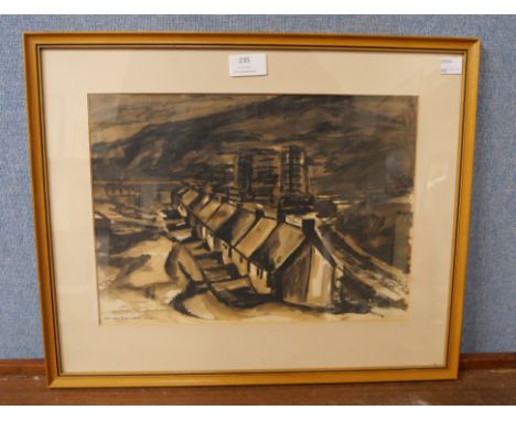 M. Osterweil, abstract street scene, watercolour, framed 