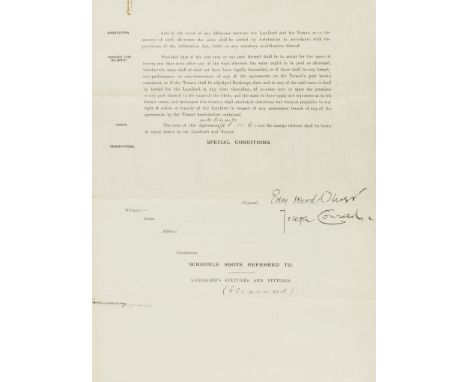 Conrad (Joseph, author and master mariner, 1857-1924) Memorandum of agreement between Conrad and Edward Ward Oliver for the l