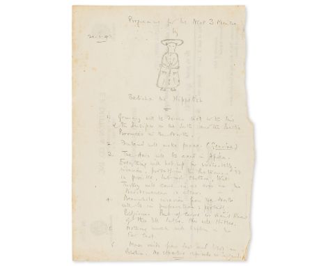 [Milne (A.A., writer, 1882-1956)] [War Prophecy] Programme for the Next 3 Months by Belisha the Hippotist, autograph manuscri