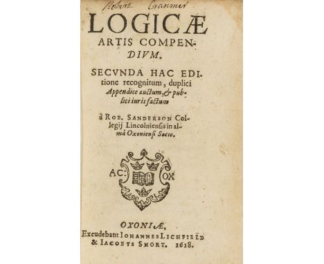 Sanderson (Robert) Logicae artis compendium, second edition, title with woodcut device, with penultimate errata leaf and fina