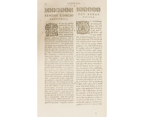 Synesius, of Cyrene. Opera quae extant omnia, edited by Denis Pétau, double column, text in Greek and Latin, title in red and