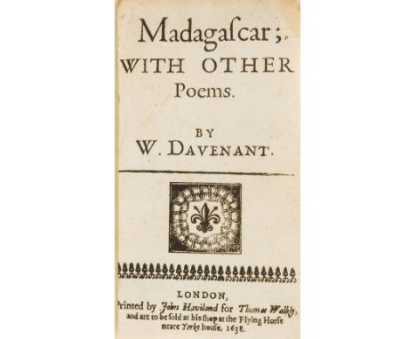 Davenant (William) Madagascar; with other Poems, first edition, title with woodcut device, typographical ornaments, with impr