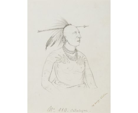 Catlin (George, 1796-1872) La-wáh-he-coots-la-sháw-no, Brave Chief, a Skidi (Wolf) Pawnee, graphite on ivory laid paper with 