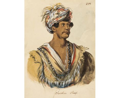 Catlin (George, 1796-1872) Tuch-ee, A Celebrated War Chief of the Cherokees, watercolour over graphite, heightened with white