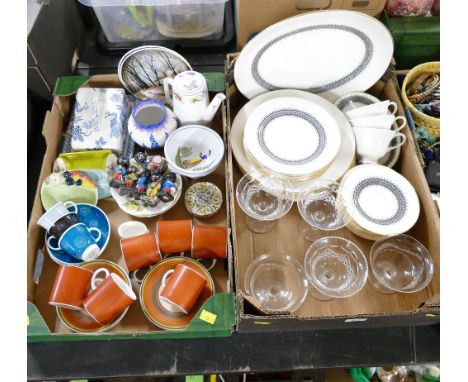 Two boxes of Wedgwood Astor dinnerware, Wedgwood Susie Cooper coffee cans and saucers, Carltonware pot, Quimper bowl, blue an