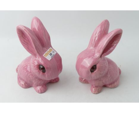 Two large pink Sylvac rabbits Model 1026