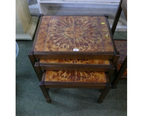 Nest of three 1970's vintage retro tile topped tables