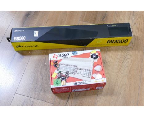 Corsair boxed gaming mouse pad, Model MM500 and boxed A500 Mini Omega Retro Games kit