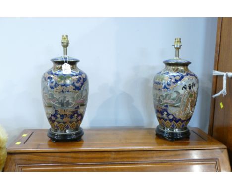 Pair of ceramic Oriental style lamp bases, diameter 45 cm 