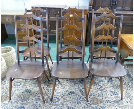 Six Ercol batwing ladderback chairs