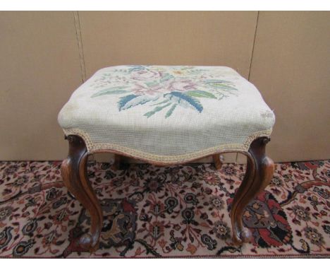 19th century cabriole leg stool with hand worked tapestry top 