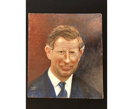 Raymond St. Clair - Portrait of King Charles III (then Prince Charles, Prince of Wales, 2001), oil on board, initialed and da
