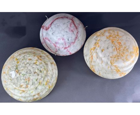 Three mid 20th century mottled glass ceiling light shades. 