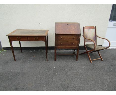 An inlaid Edwardian mahogany writing desk with leather panel over two frieze drawers on square taper legs together with a sma