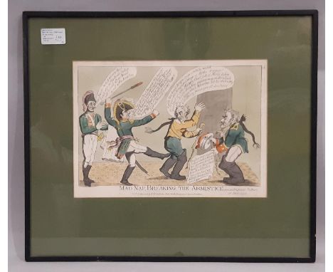 (British School, Satirical Print) 'Mad Nap breaking the armistice from the Original Picture at Dresden', hand-coloured engrav