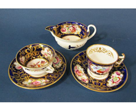 A collection of mid 19th century Derby porcelain principally tea cups and saucers including sugar basin and cover, slop bowl,