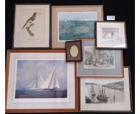 Sixteen Framed Prints Including: Signed Sally Williams print; photos and paintings of ships; After Barierre - 'L'Aracari Azar