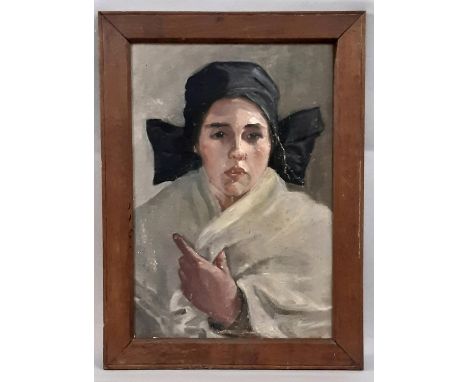 Portrait of a Woman Wearing a Shawl (20th Century), oil on canvas board, unsigned, 48 x 33 cm, in bevelled oak frame 
