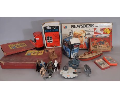 Collection of vintage toys including 1980's Star Wars figures and vehicles by Kenner (Luke Skywalker, Gamorrean Guard, Biker 