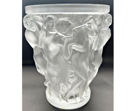 A Lalique Bacchantes frosted glass vase of dancing nudes, first designed in 1927, with engraved script Lalique France to base